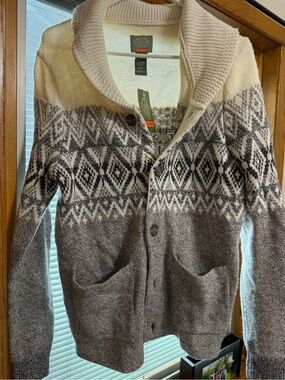 Men's Fair Isle Button Sweater - Cream & Gray